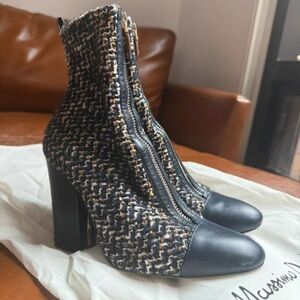 Massimo Dutti Black and Multicolor Tweed Zip Ankle Boots